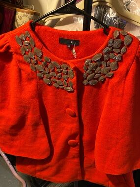 Ryu Red Embellished Collar Cape Jacket